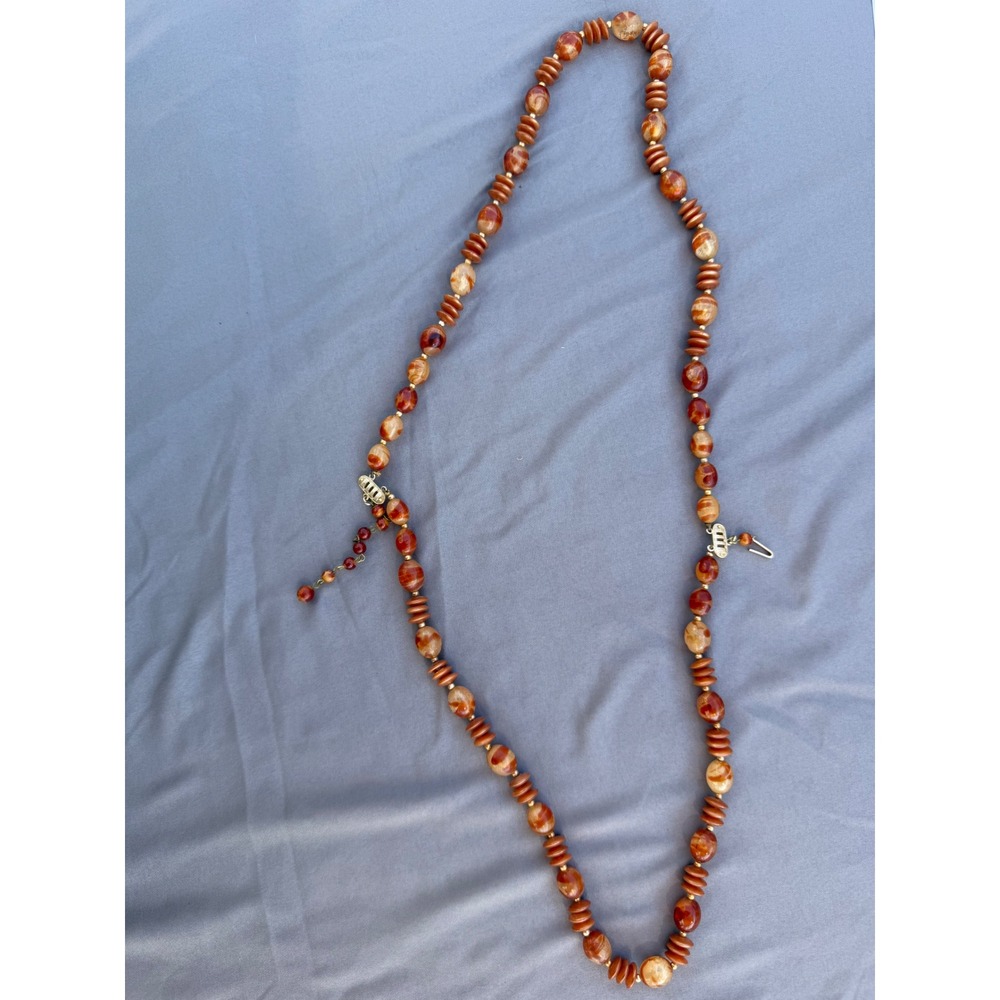 Vintage Hong Kong Marbled Lucite Bead Necklace MCM Brown Mid Century Modern Boho